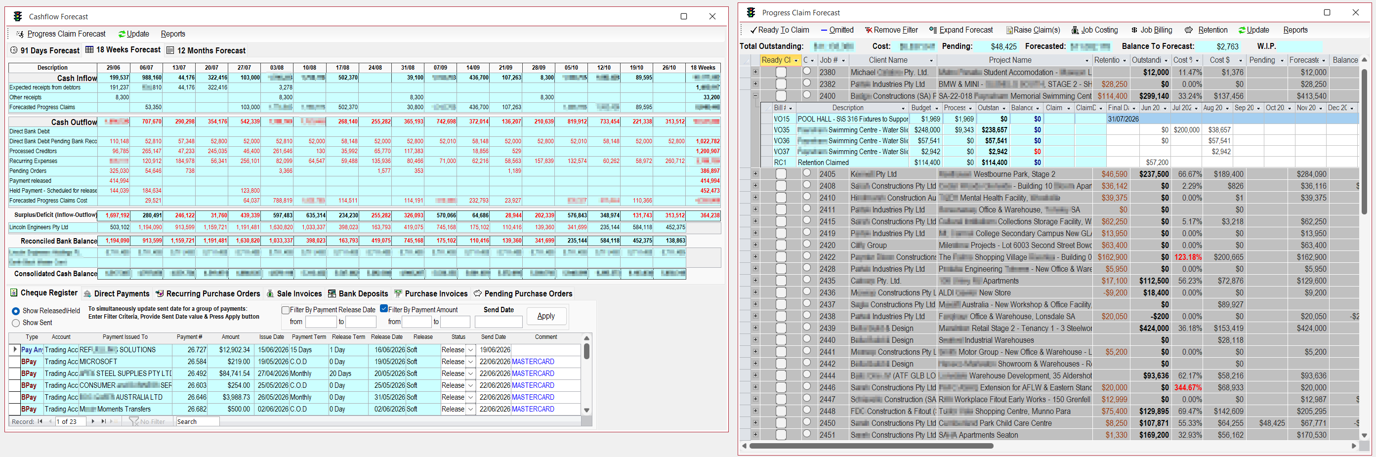 AceSoftERP bank cashflow and project claim forecasting module